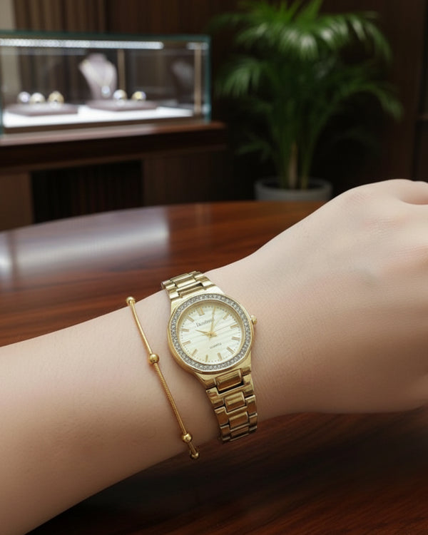 Golden Elegance Watch & Bracelet Set