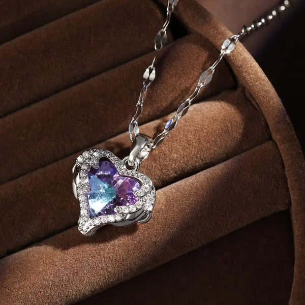 Rainbow Purple Diamond Heart Pendant Necklace